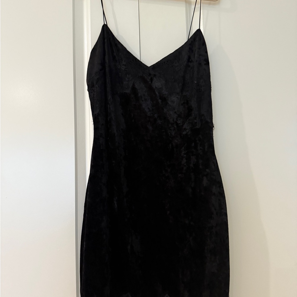 Guess Black, Velvet Mini Dress With Lace